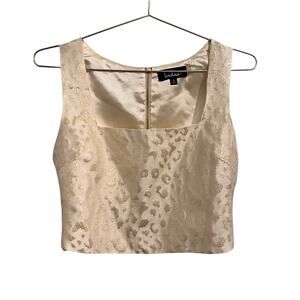 Lulu’s cream/metallic gold animal print 2 piece cropped top, mini skirt, S